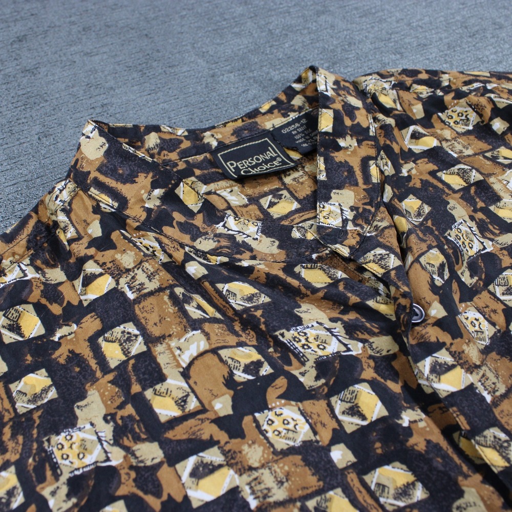 Personal Choice Mens XL Silk Button Up Shirt Geometric Abstract Brown Vintage
